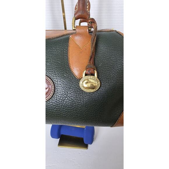 Dooney & Bourke Vintage AWL Leather Gladstone Satchel Green and British tan - Picture 2 of 8